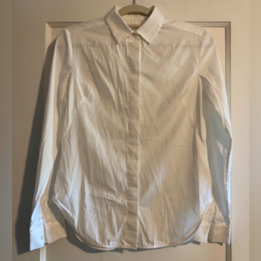 COS Women's Classic Cotton Blend Button Down Shirt White Size 2